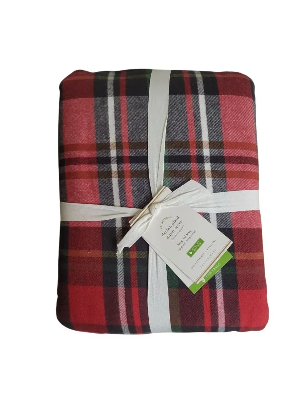 Pottery Barn Declan Plaid Duvet Cover King/Cal King Red Green Organic Cotton